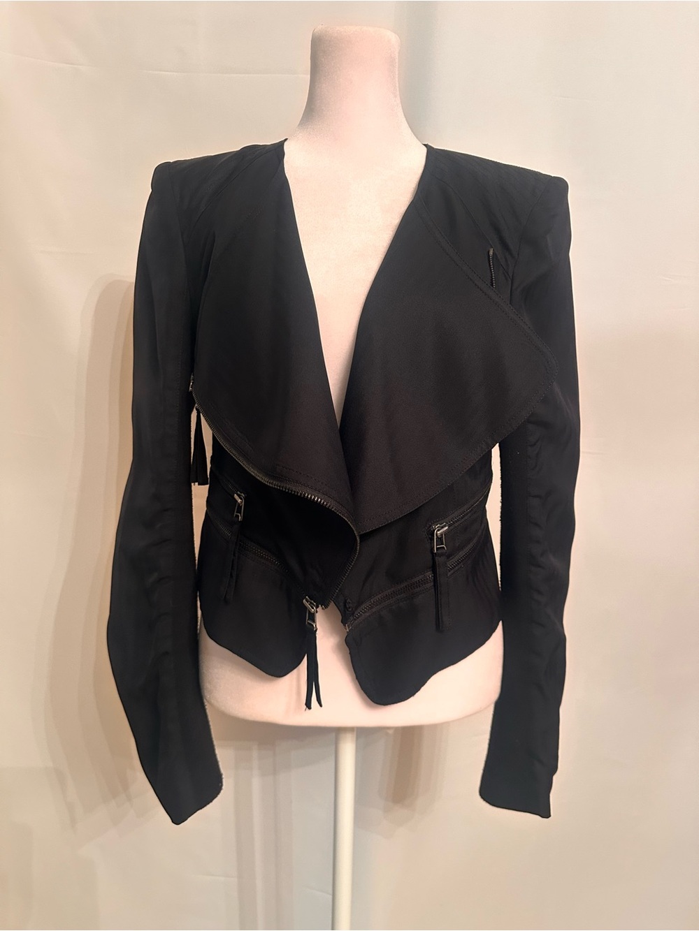 McGinn Black Draped Open-Front Leather Jacket